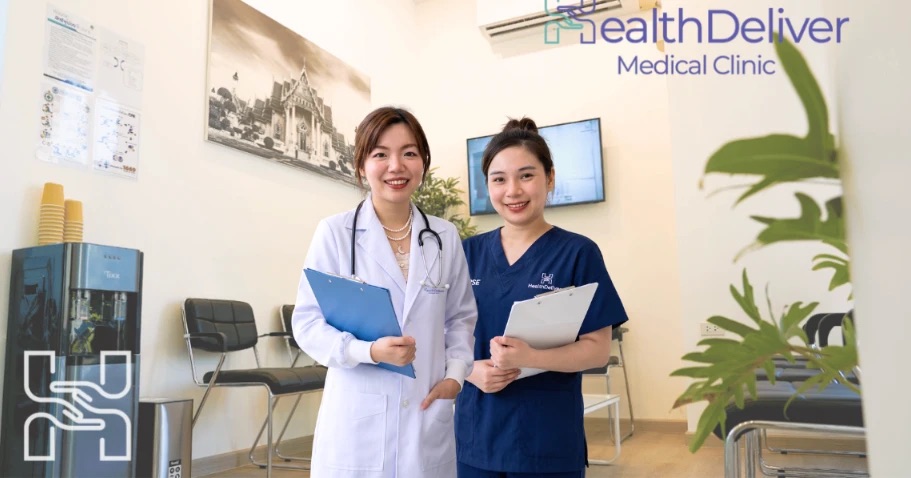 Doctor and nurse at HealthDeliver Clinic Asoke, Bangkok